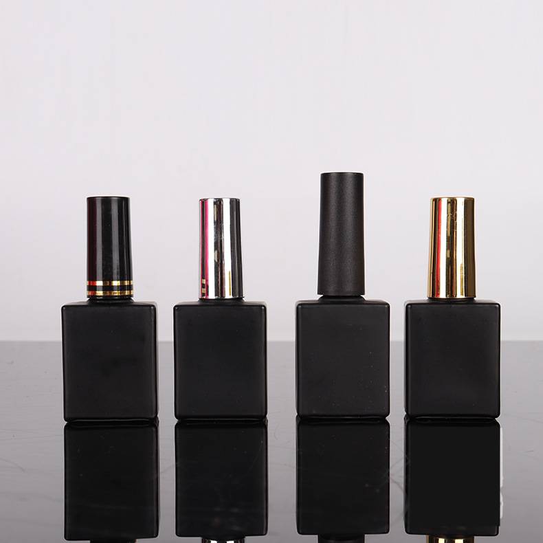 Free Sample 0.5oz Customized Black Square Glass Nail Polish Paint Gel Bottle With Brush 10ml 15ml